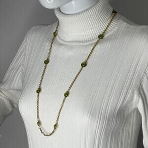 Banana Republic necklace costume signed jewelry long gold tone green cabochon